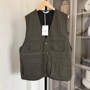 3sixteen Field Vest Olive Wrinkle Nylon Snap Pocket Utility Vest XL NEW Jacket